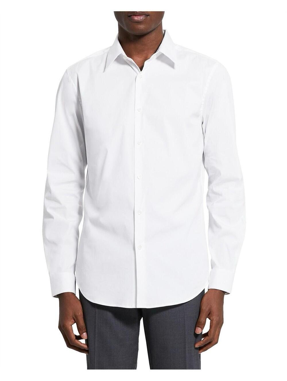 THEORY Men’s Sylvain Shirt in Good Cotton In White-Size XL